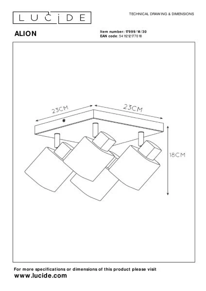 Lucide ALION - Plafondspot - 4xE14 - Zwart - technisch